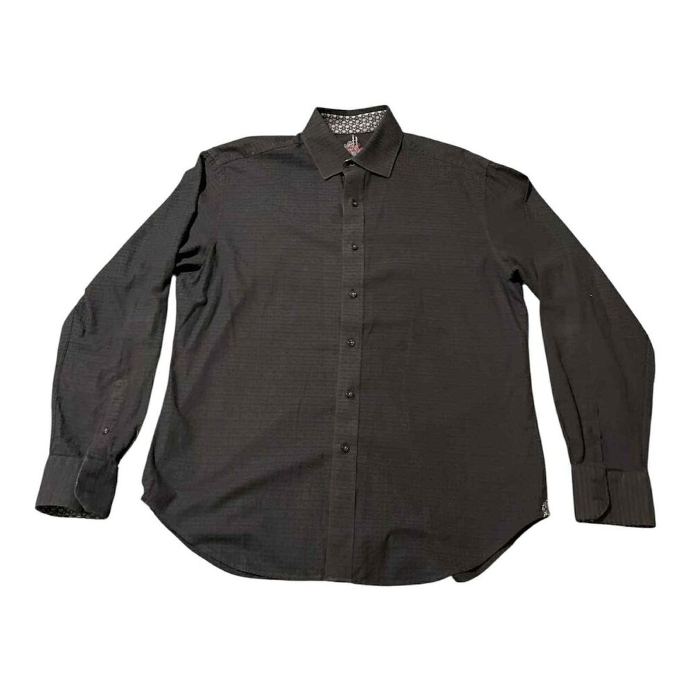 Robert Graham Shirt Mens XL Black Long Sleeve Paisley Trim Button Up Dress‎